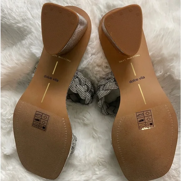 Ronin Rhinestone Braided Block-Heel Sandals Silver Size 9.5 - Picture 5 of 10